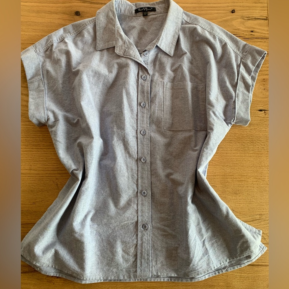Velvet Heart Oversize Short Sleeve Button Down Blue Cotton Women’s L Preowned